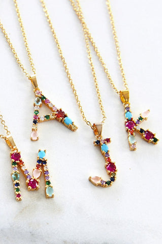 MIA - Multicolor Gem Initial Necklace