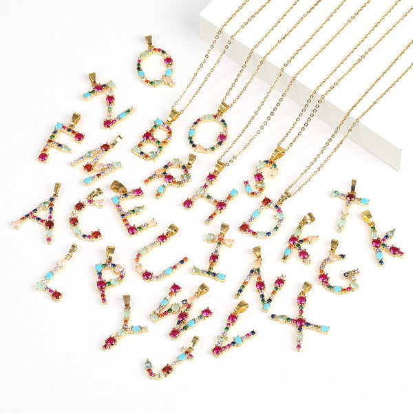 MIA - Multicolor Gem Initial Necklace