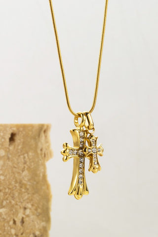 KEYNA - Stainless Steel Double Cross Pendant Necklace